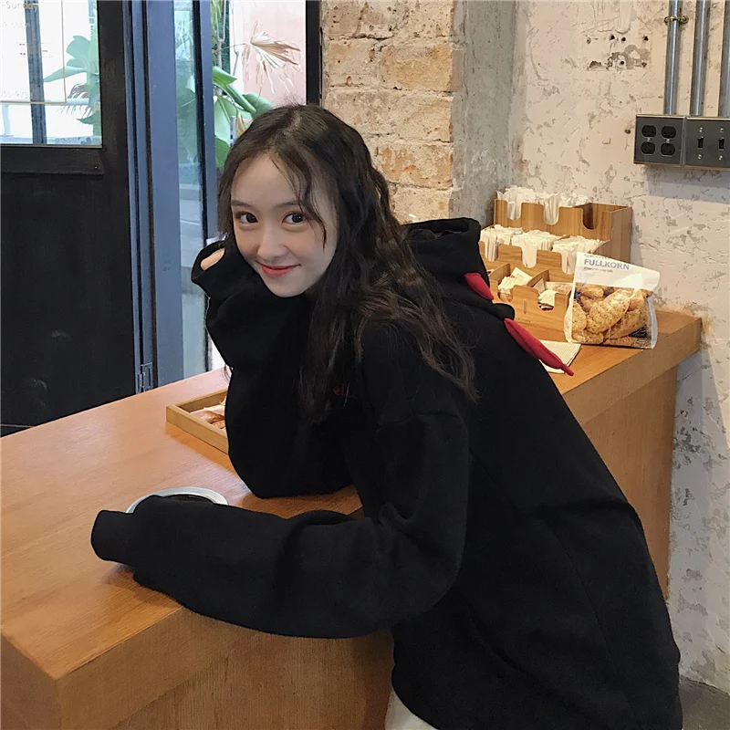 Devil Horn Hoodie Streetwear Devil Hoodie Gothic Hooded Hoody Women Loose Black Hooded Pollovers Sweatshirts Oversized Harajuku