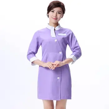 

Spring Autumn Hospital Nurse Daily Fitness Slim Uniform Workwear Half Sleeve Salon Pharmacy Nurse Solid Dress Clothing
