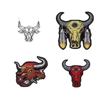 

Angle bull Patch Embroidered Applique Sewing Label punk biker Patches Clothes Stickers Apparel Accessories Badge