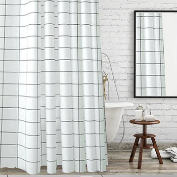 

Black White Grid Easy Install Shower Curtain Nordic Style Home Hotel Mould Proof PEVA Waterproof Bathroom Decor With Hooks