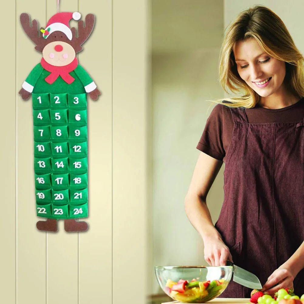 Felt Christmas Advent Calendar with Pockets Santa/Reindeer/Snowman Home Wall Decor DTT88