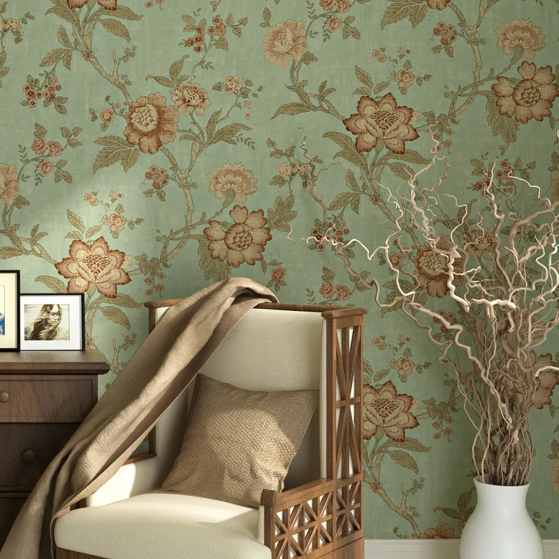 

American Style Wallpaper Floral Vintage Rustic Flower Non-woven Tv Background Wall Paper For Walls Pastoral Wallpaper Bedroom