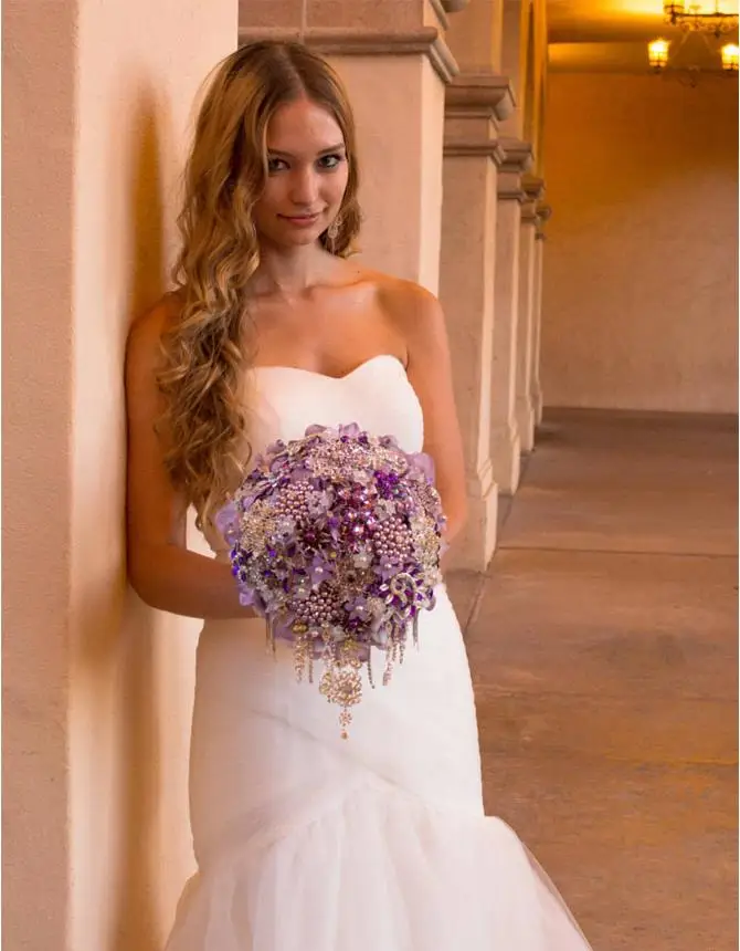 EillyRosia Violet Purple Jewelry Bouquet Bride Heavy Expensive Luxury Lavender Lilac Wedding Bouquet de mariage Blue Flowers