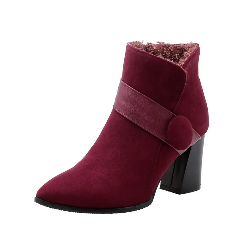 

KALENMOS Plus Size 34-46 Women Ankle Boots High Heels Pointed Toe Booties Office Lady Heels Autumn Winter Shoes Party Short Boot