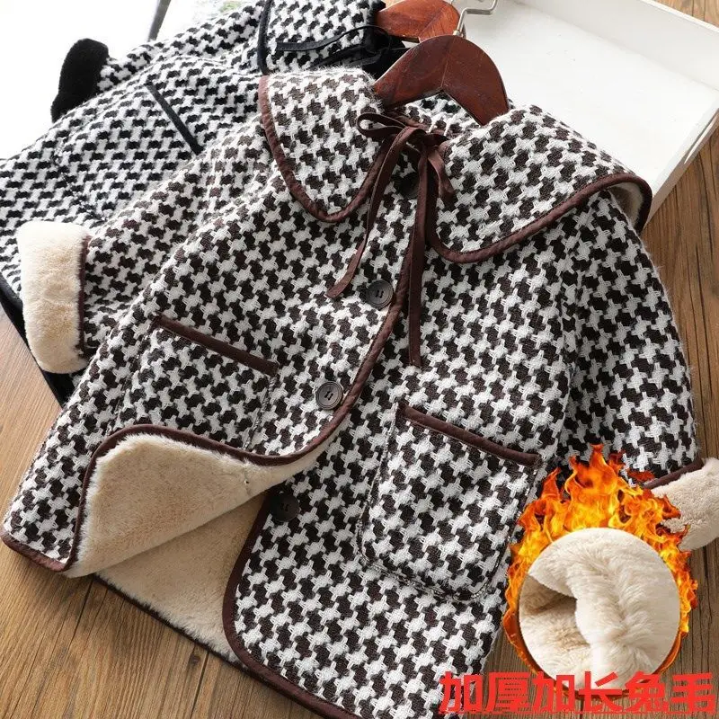 

Girls Baby's Kids Coat Jacket Outwear 2021 Plaid Warm Plus Velvet Thicken Winter Autumn Cotton Outdoor Fleece Children's Clothes