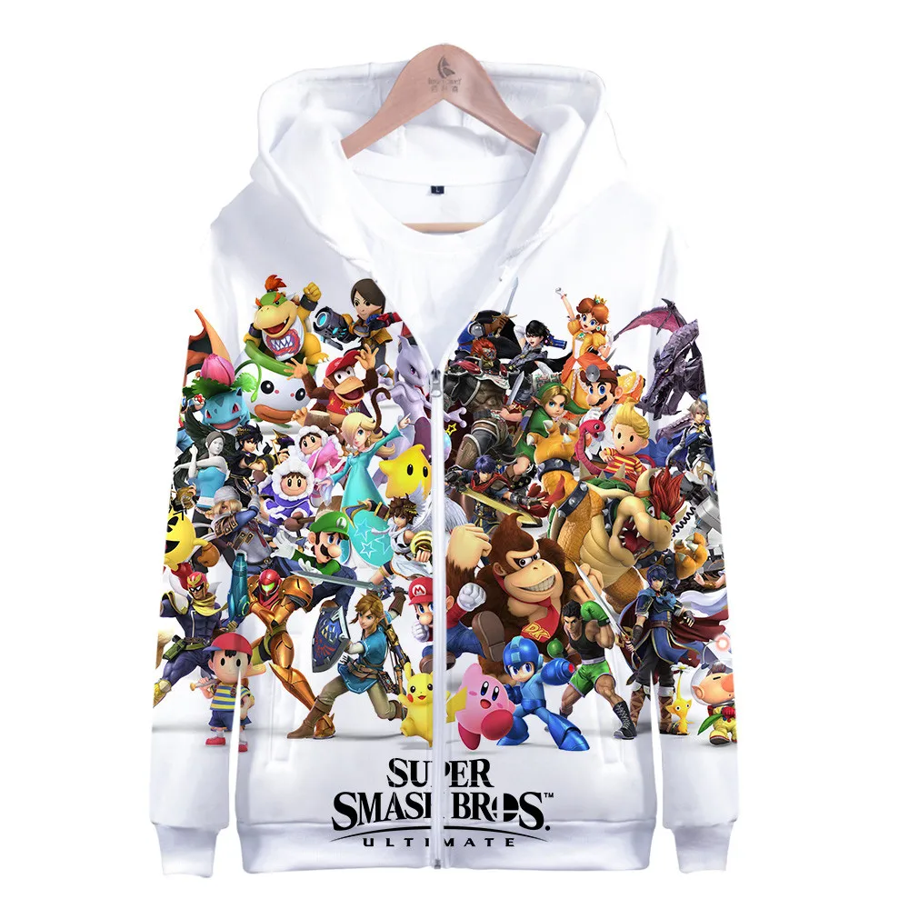Супер Марио Bros. 3D Толстовка с капюшоном, флисовая толстовка Super Smash Bros, толстовки Harajuku, мужской спортивный костюм, хип-хоп куртка на молнии, пальто, одежда