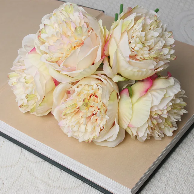 5 Heads Bouquet Artificial Fake Peony Springs Flowers Silk Flower Leaf Home Office Wedding Houes Party Festival Bar Decoration 13