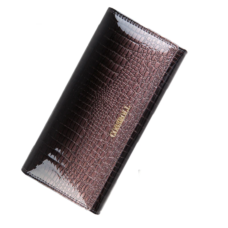 Женский Длинный кошелек из натуральной кожи брендовый дизайнерский кошелек винтажный кожаный однотонный кошелек на застежке Повседневная сумка для денег
