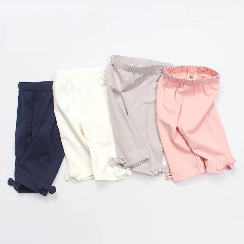 Новинка, стильные летние леггинсы в Корейском стиле с гусеничным бантом, однотонные штаны-капри для маленьких девочек