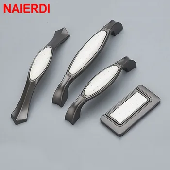 NAIERDI Creamic Black White Cabinet Handles Knobs Zinc Alloy Drawer Pulls Kitchen Door Handles Furniture Handle Door Hardware