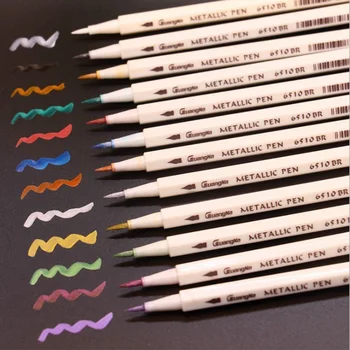 

Painting Tool Pen Metallic Marker Drawing Calligraphy Brush 12 Colors For Card Making DIY Photo Album DIY School Projects