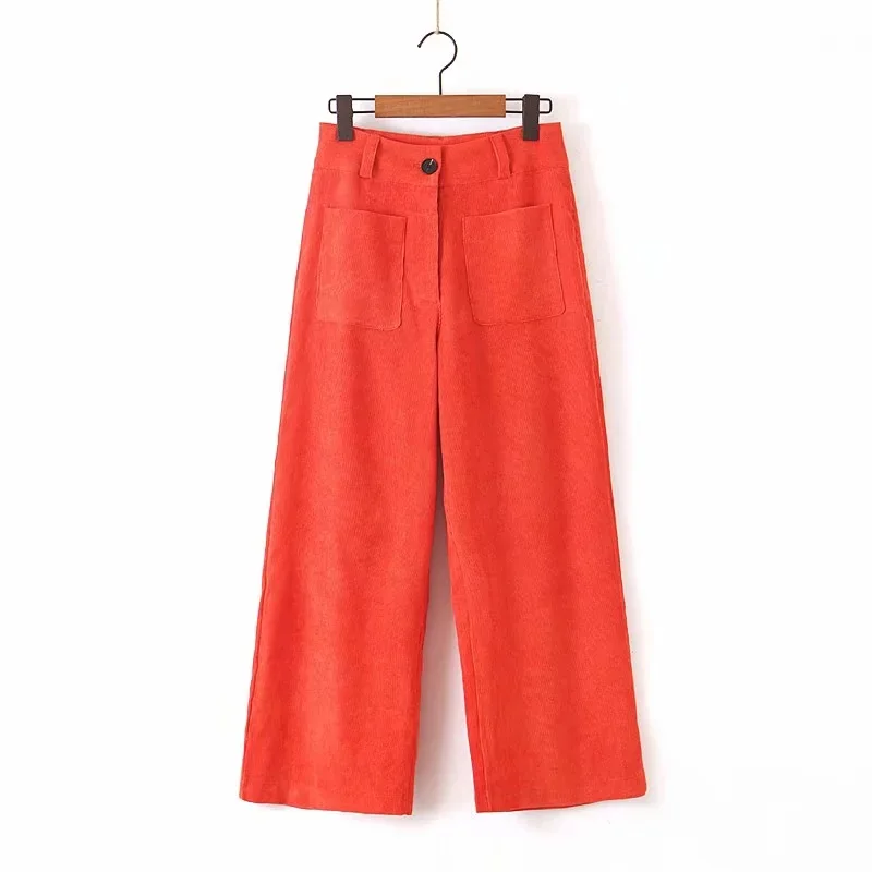pants Вельветовый рабочий женский брючный костюм двубортный офисный Женский блейзер и широкие брюки комплект из двух предметов женские костюмы женские брюки - Цвет: pants