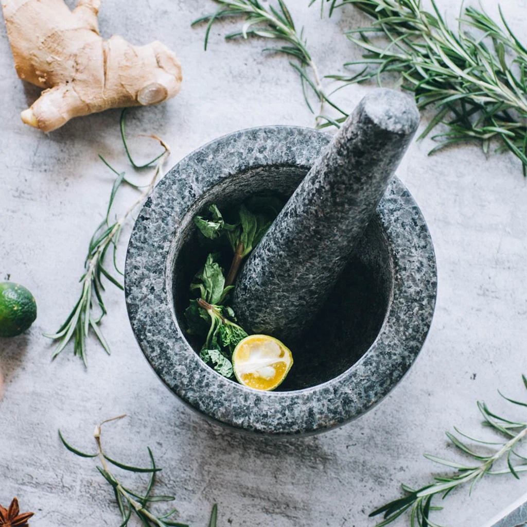 Large Mortar and Pestle Set, Granite Stone, Heavy Duty Herb Spice