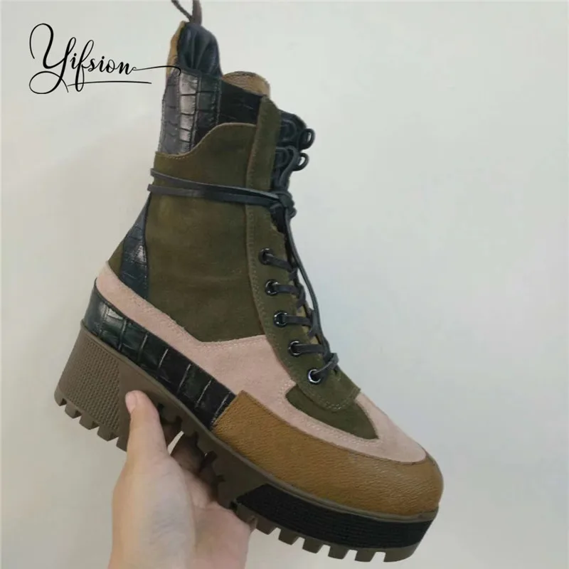 

YIFSION New Style Classic Fashion Design Woman Ankle Boots Genuine Leather Women Winter Boots Platform Shoes High Quality Shoes