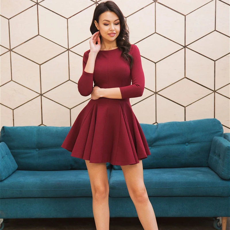 Mini Dresses Basic Sleevess Sexy Woman Lady New-Fashion Three-Quarter A-Line O-Neck MOARCHO