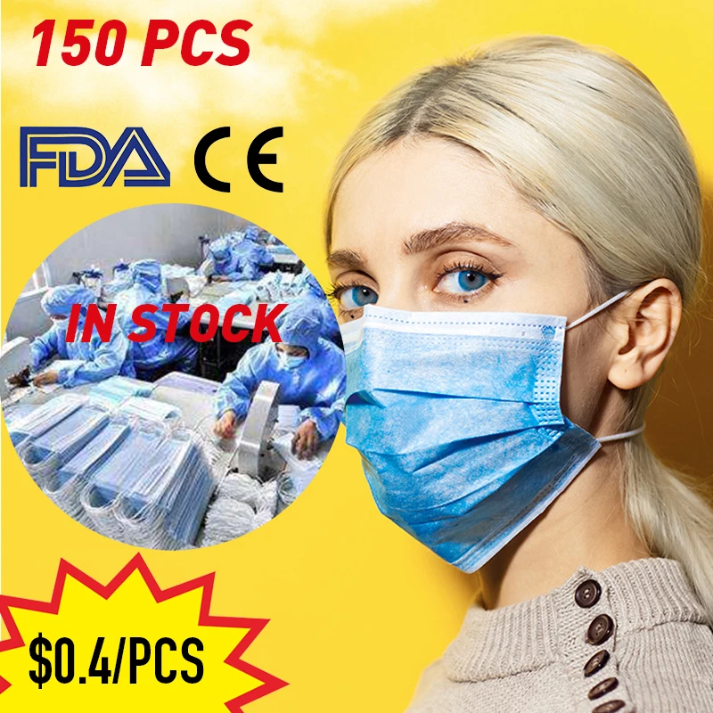 

150PCS 24 hours shipping Filter Face Mask Disposable Laye Mask Protect Droplet Non Woven Mouth Mask Earloop Anti Pollution