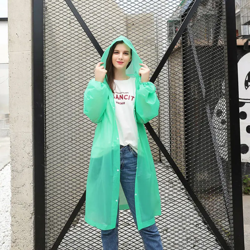 Women Men Waterproof Jacket Clear PVC Raincoat Rain Coat Hooded Poncho Rainwear