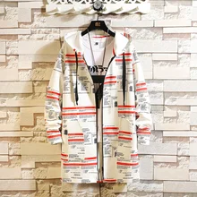 Весенне-осенний мужской свободный Тренч с принтом, куртка на молнии с длинным рукавом с капюшоном, ветровка, куртки, мужская повседневная верхняя одежда, пальто