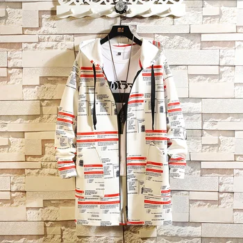 

Spring Autumn Men Pattern Printed Loose Trench Jacket Zipper Long Sleeve Hoodie Windbreaker Jackets Male Casual Outwear Coats