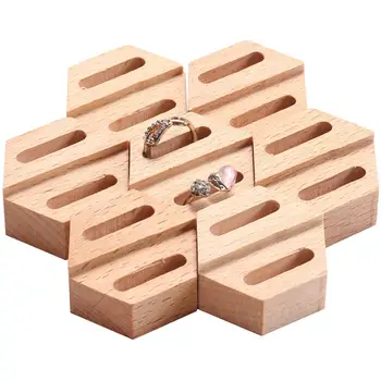 

1pc Wooden Storage Boxes for Jewelry Natural Hexagon Wood Ring Display Stand Storage Box Engagement Ring Case