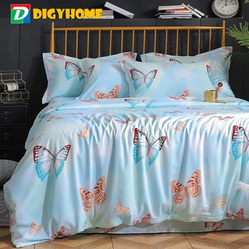 

Bed Linen Tencel Lyocell Fiber Bedding Set 40S 130*70 High Density Cartoon Style Bed Sheet Quilt Cover Pillowcase 4pcs Set