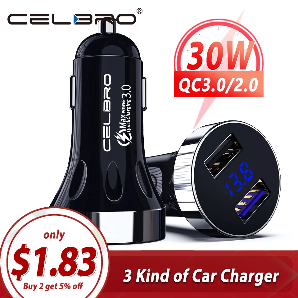 Автомобильное зарядное устройство QC 3 0 с 2 USB портами автомобильное для телефона