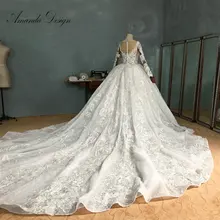 Аманда Дизайн Свадебные платья длинный рукав кружева горный хрусталь роскошное свадебное платье