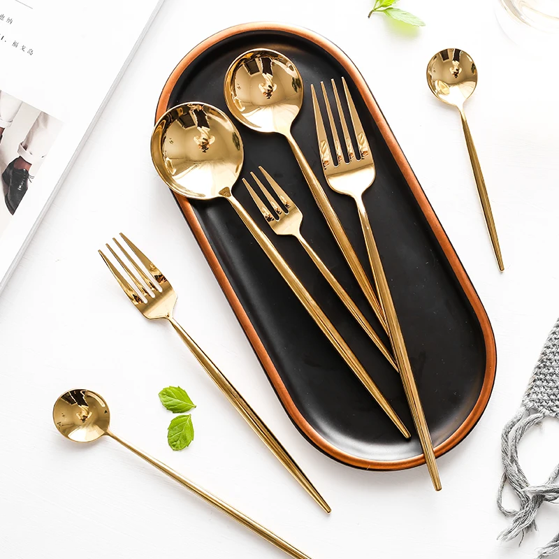

Mirror Gold Cutlery Set 18/10 Stainless Steel Silverware Tableware Set Service Bright Chopstick Forks Knives Spoons Dinner Set