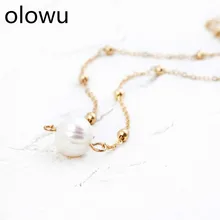 Женское колье ожерелье из пресноводного жемчуга ожерелье золотого цвета цепь ключицы ожерелья цепи модные ювелирные изделия для девушек