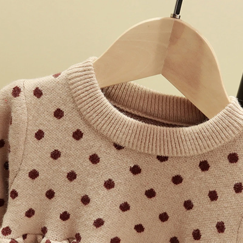 Зимняя одежда для маленьких девочек г.; свитер для малышей; вязаное платье в горошек; свитер; зимняя одежда для маленьких девочек