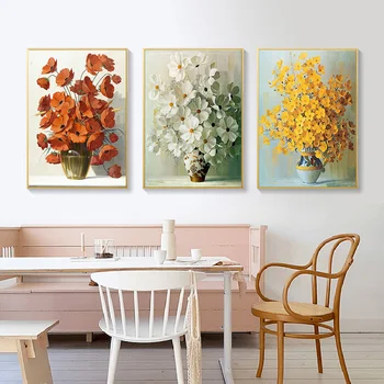 

Handpainted Art Prints Pop Art Abstract Floral Oil Painting on Canvas Poster Flower Wall Picture for Living Room Kitchen Decor