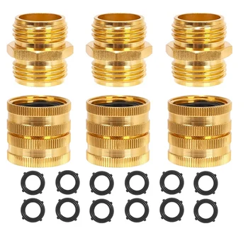 

Garden Hose Adapter 6 Pieces Female to Female, 3/4 Inch Quick Connector with 12 Pieces Washer for Standard Garden Hose