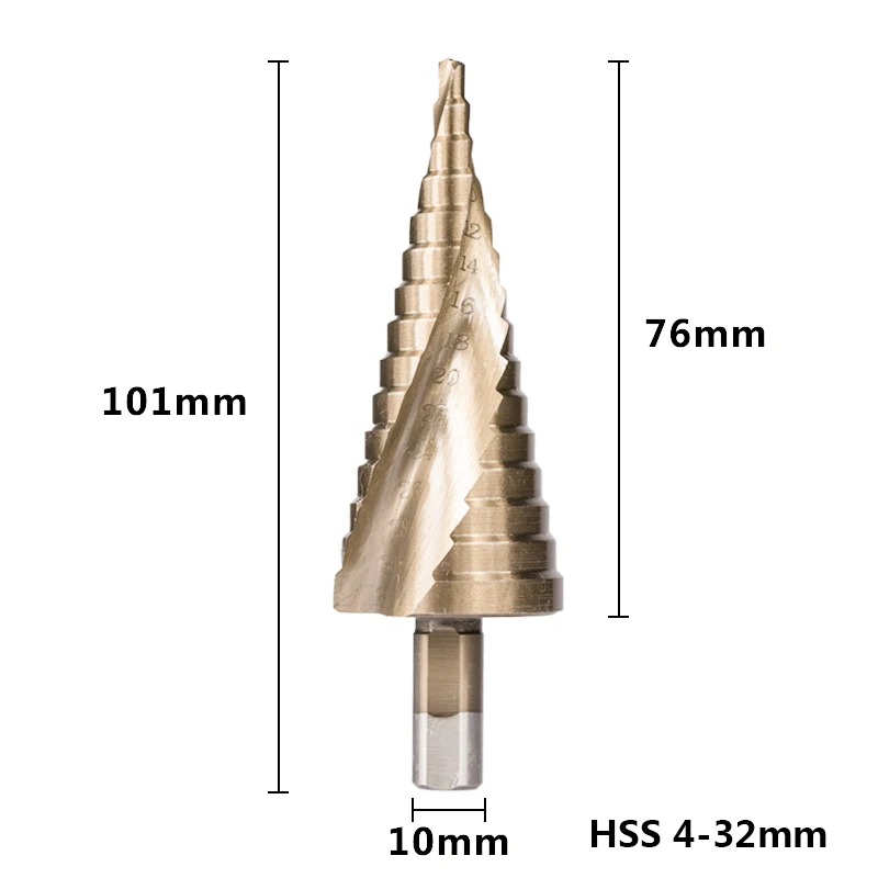 1pc HSS 4-12/20/32 Шаг сверло TiCN покрытием Круглый хвостовик конуса Сверло по дереву/сверления металла спираль пагода резак для сверления отверстий - Цвет: 1pc Spiral 4-32mm