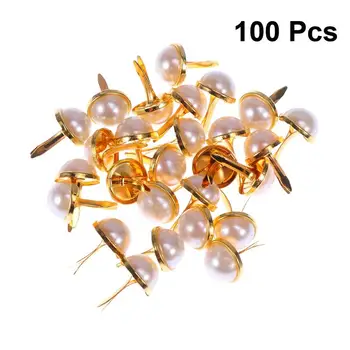 

100 Pcs 12MM Pearl Brads Scrapbooking Embellishment Fastener Brads Metal Crafts Christmas Decoration (Golden)