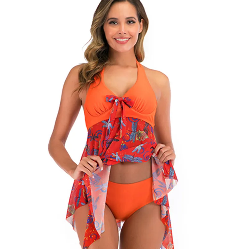 Sexy Bikinis Swimwear Women Increase 5XL Bathing Suit Butterfly Net Gauze Print Skirt + Bikini Triangle pants Split Swimsuits Sexy Bikinis Swimwear Women Increase 5XL Bathing Suit Butterfly Net Gauze Print Skirt + Bikini Triangle pants Split Swimsuits