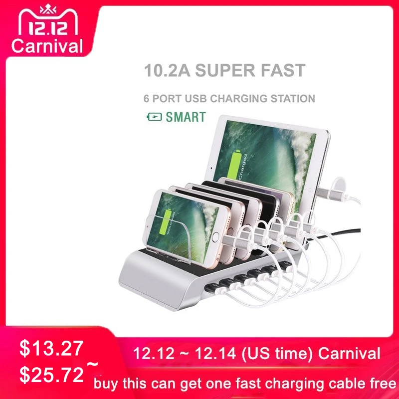 Online Cargador de teléfono USB de carga rápida de múltiples puertos soporte de base de estación de 4 6 puertos para todos los teléfonos mesas reloj inteligente Banco de energía
