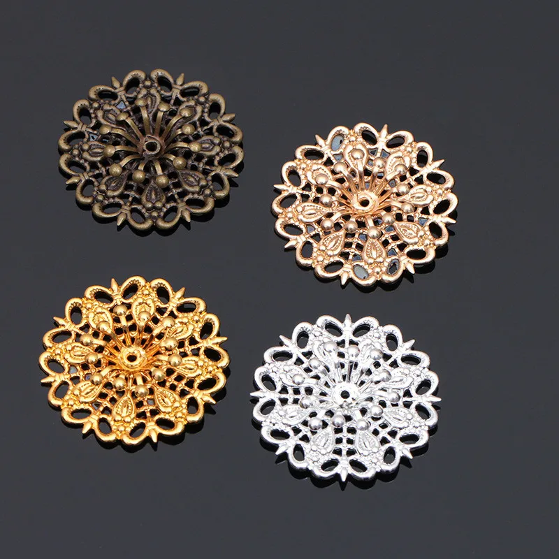 

50 PCS 25mm Metal Copper Flowers Base Setting 5 Colors Filigree Flowers Tray Connectors Charm For Jewelry Making