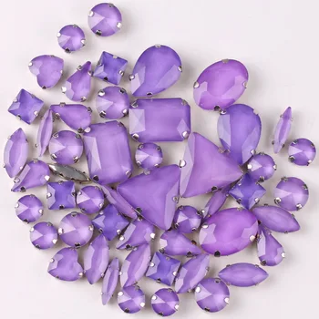 

Silver claw settings 50pcs/bag shapes mix jelly candy Purple glass crystal sew on rhinestone for garment shoes bags diy