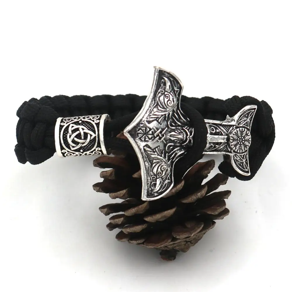 Amulet Odin Face с вороном Thor Hammer славянский мужской браслет Vikingos Vegvisir Valknut бисер рунами