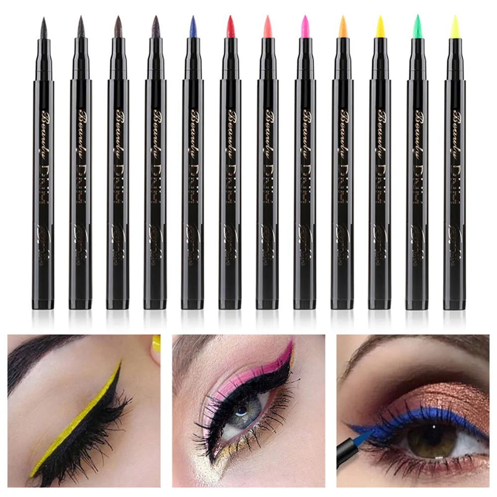Cat Eye Makeup Waterproof Neon Colorful Liquid Eyeliner Pen Make Up Comestics Long-lasting Black Eye Liner Pencil Makeup Tools