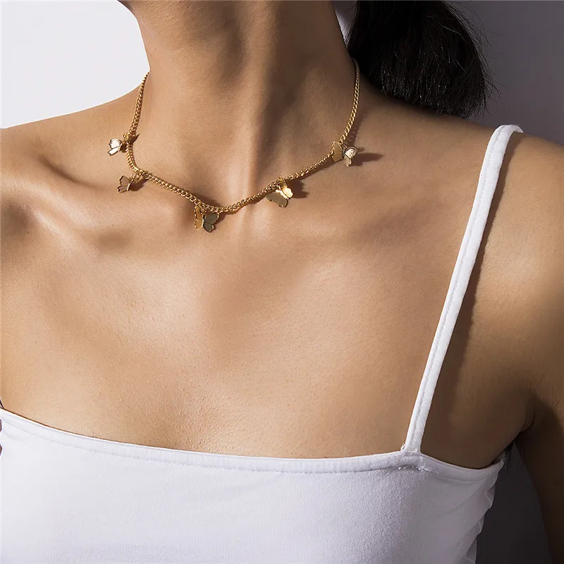 

Butterfly Insect Pendant Necklace For Women Silver Gold Chain Choker Necklaces Korean Butterfly Collar Kolye Dainty Xmas Jewelry