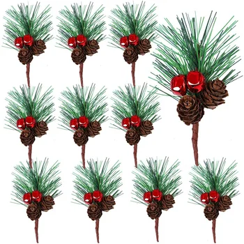 

24 Pieces Artificial Pine Picks with Bell Tree Branches for Christmas Party Flower Wreaths and Holiday Decorations