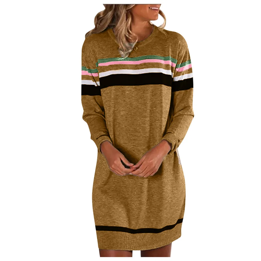 Зимнее женское платье 2019Top, новинка, женский зимний модный вязаный пуловер с длинным рукавом, однотонное длинное платье
