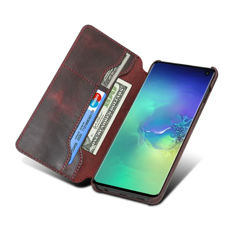 Роскошный деловой флип чехол из натуральной кожи для Samsung Galaxy S10 Plus S10e подставка с