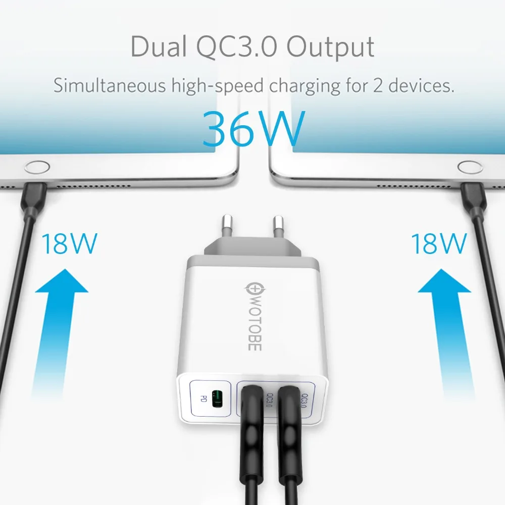 2-Порты и разъёмы QC3.0/FCP/AFC, 1 Порты и разъёмы PD3.0 для быстрого настенного зарядки 36 Вт USB C Мощность адаптер для iPhone11/iPad/pixel/S8/S9/S10/note9/huawei/пшена