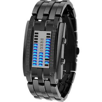 

Men'S Watch Creative Binary Led Watch 17mm Wide Waterproof Luminous Calendar Watch Steel Band Men'S Watch Fashion