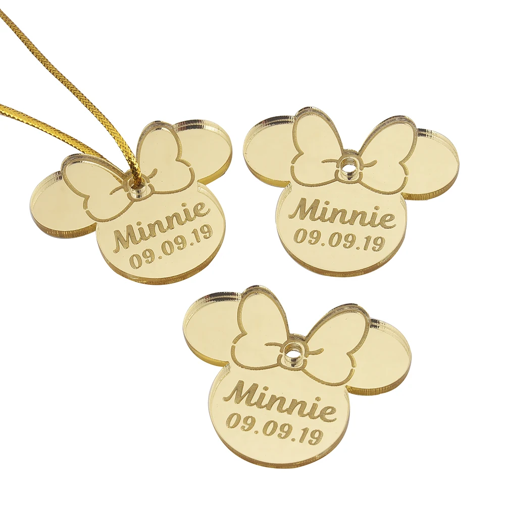 font 8 Gold 20 шт. персонализированное гравированное зеркало Минни Маус надписи имя карты метки ребенок душ украшения для вечеринки, дня рождения 4 см - Цвет: font 8 Gold