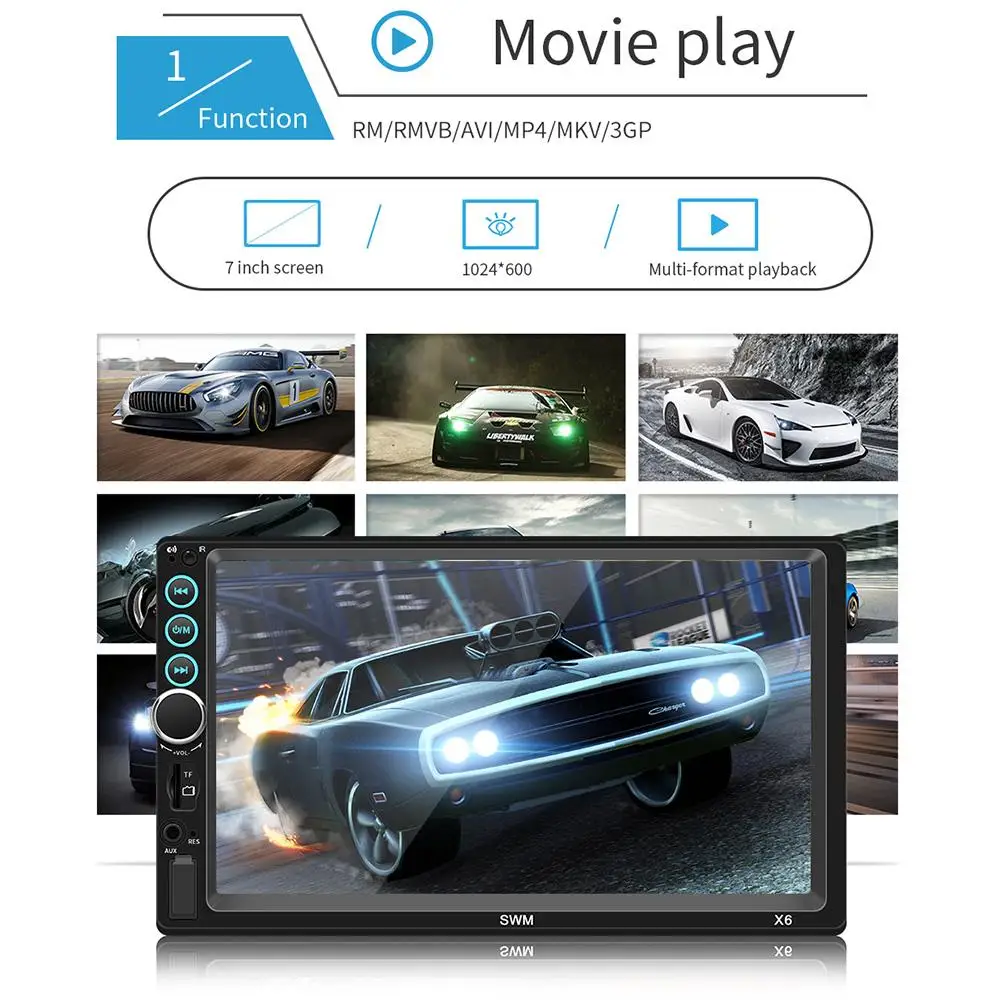 7in 2 DIN MP5 Car Player Bluetooth Stereo Radio Camera USB /TF FM Rear View Camera Input Touch Screen Android IOS Mirror Link