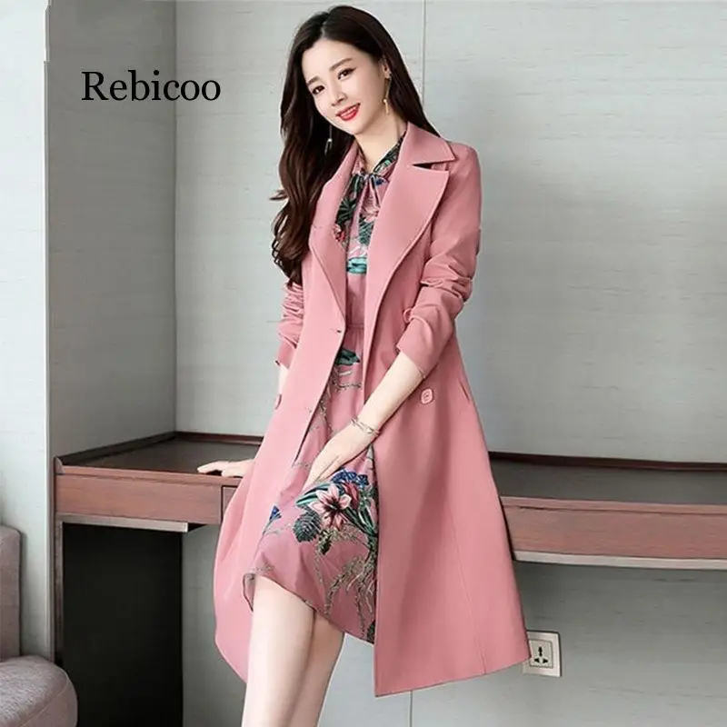 

Spring Autumn Trench Coat Slim OL Ladies Trench Coat Women Dress Women Windbreakers Plus Size Two Pieces Women Sets Trench Coats