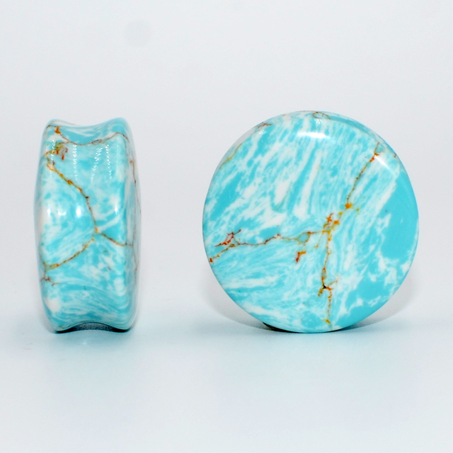 Pair Opalite Stone Ear Plug Sadde Gauges PIercing Ear Stretchers Expander Earring Earlets Body Jewelry